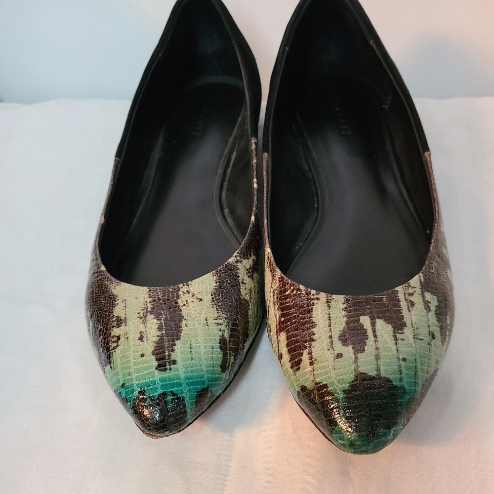 THEORY Rare Jade Phython Ballet Flats Suede and Leather Slip Ons EU Size 38